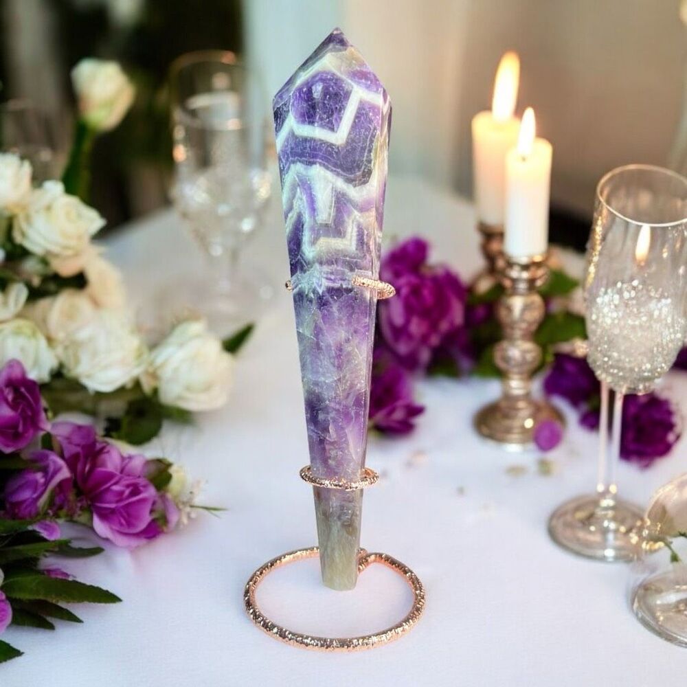 Dream Amethyst Crystal Meditation Scepter Wand with Stand